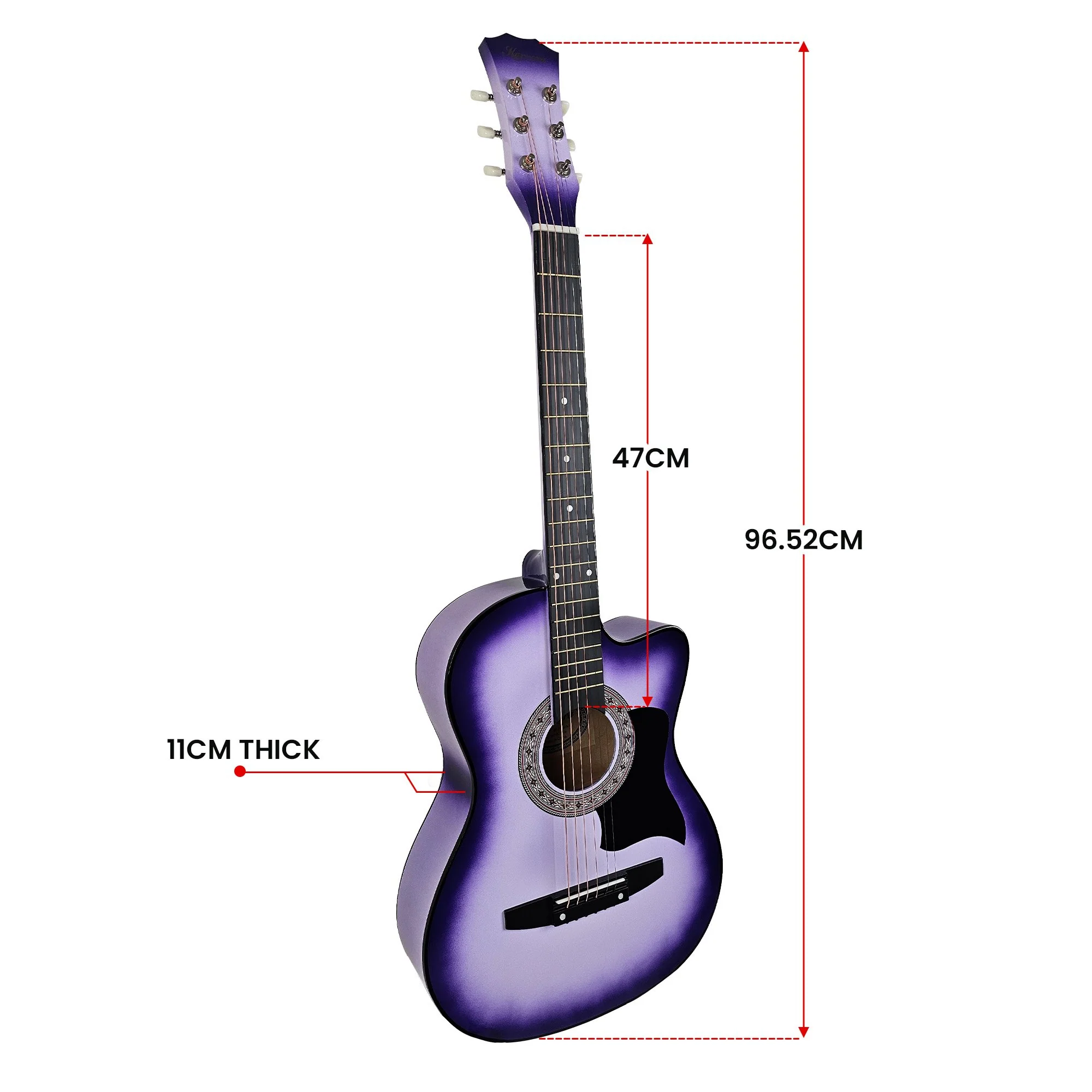 Karrera 38" Pro Cutaway Acoustic Guitar with Carry Bag (Purple Burst) - Image 5