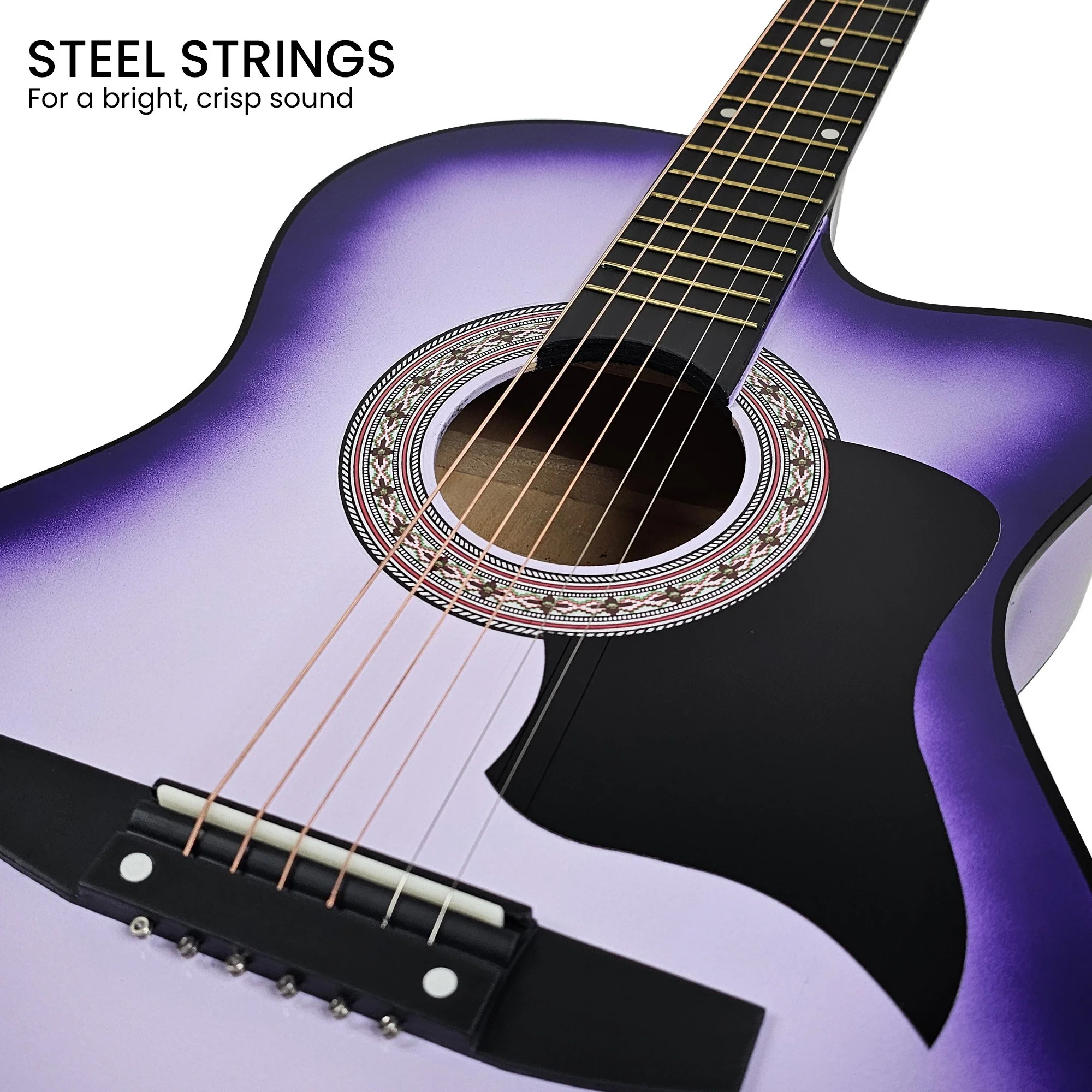 Karrera 38" Pro Cutaway Acoustic Guitar with Carry Bag (Purple Burst) - Image 7