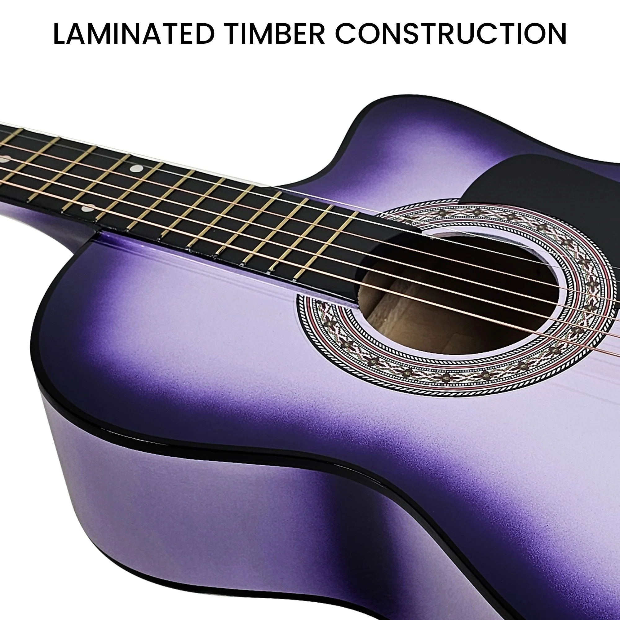 Karrera 38" Pro Cutaway Acoustic Guitar with Carry Bag (Purple Burst) - Image 9