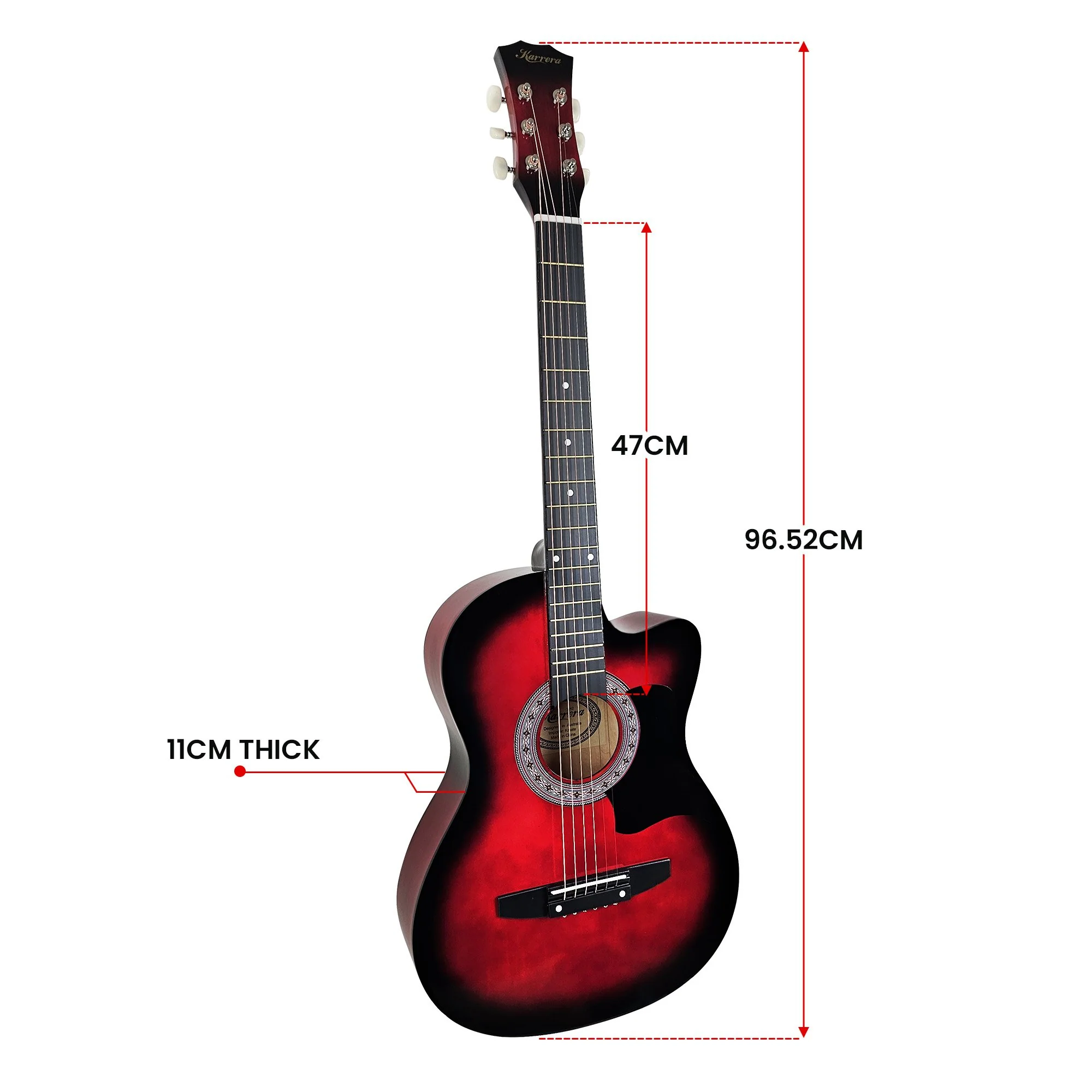 Karrera 38" Pro Cutaway Acoustic Guitar with Carry Bag (Red Burst) - Image 5