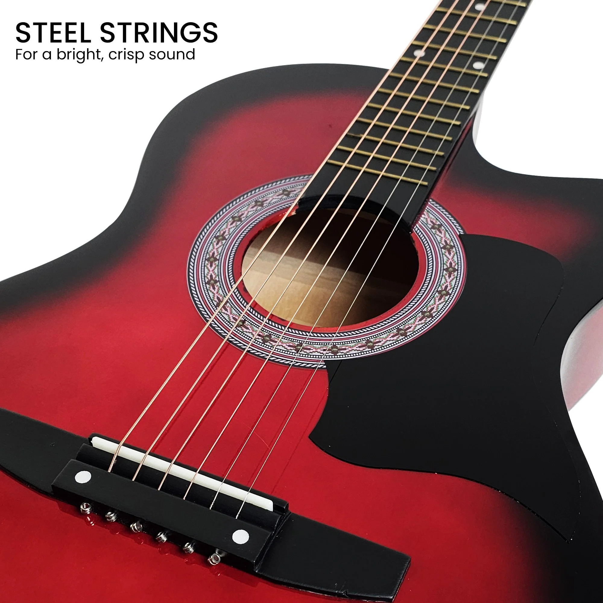 Karrera 38" Pro Cutaway Acoustic Guitar with Carry Bag (Red Burst) - Image 7