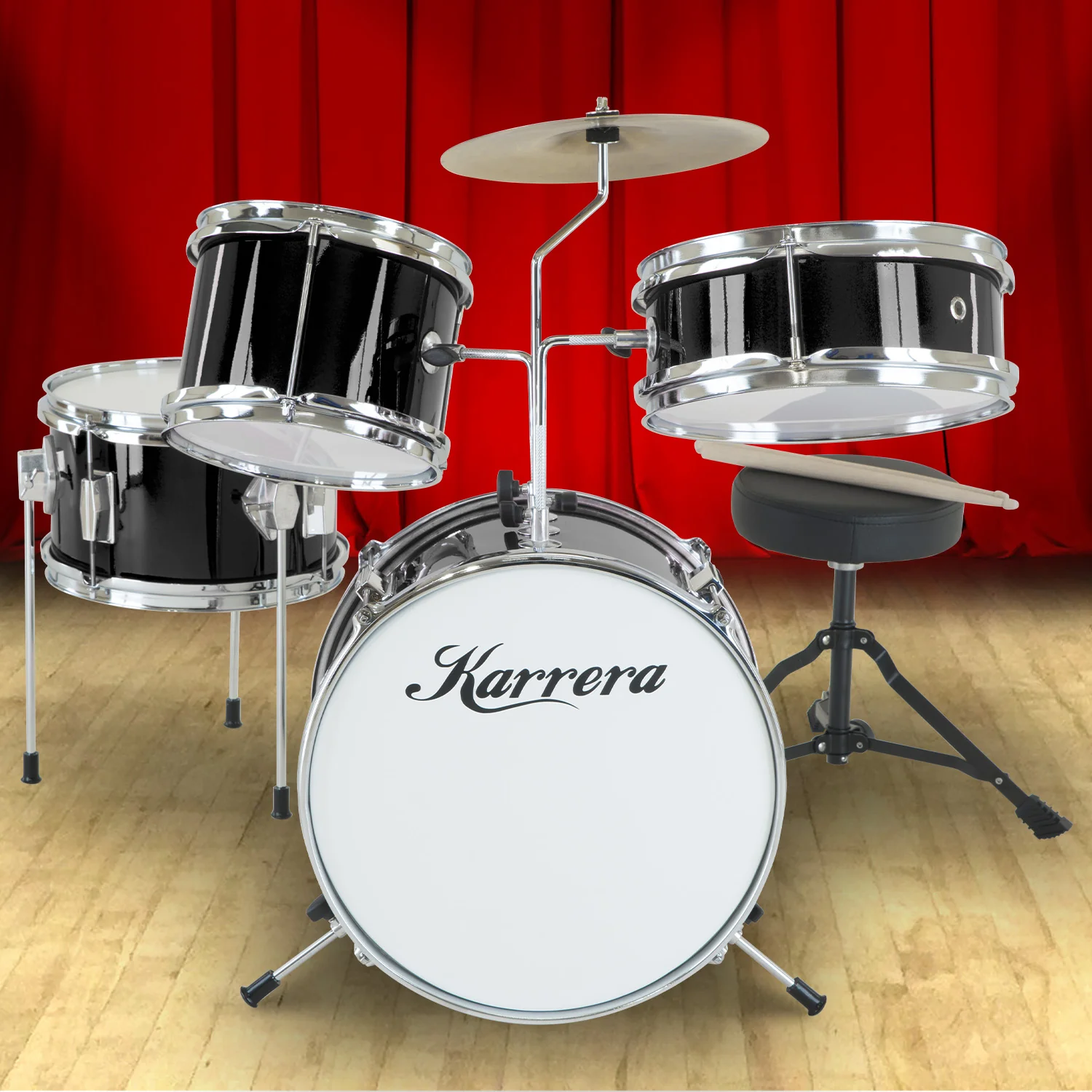 Karrera Childrens 4-Piece Drum Kit (Black) - Image 10