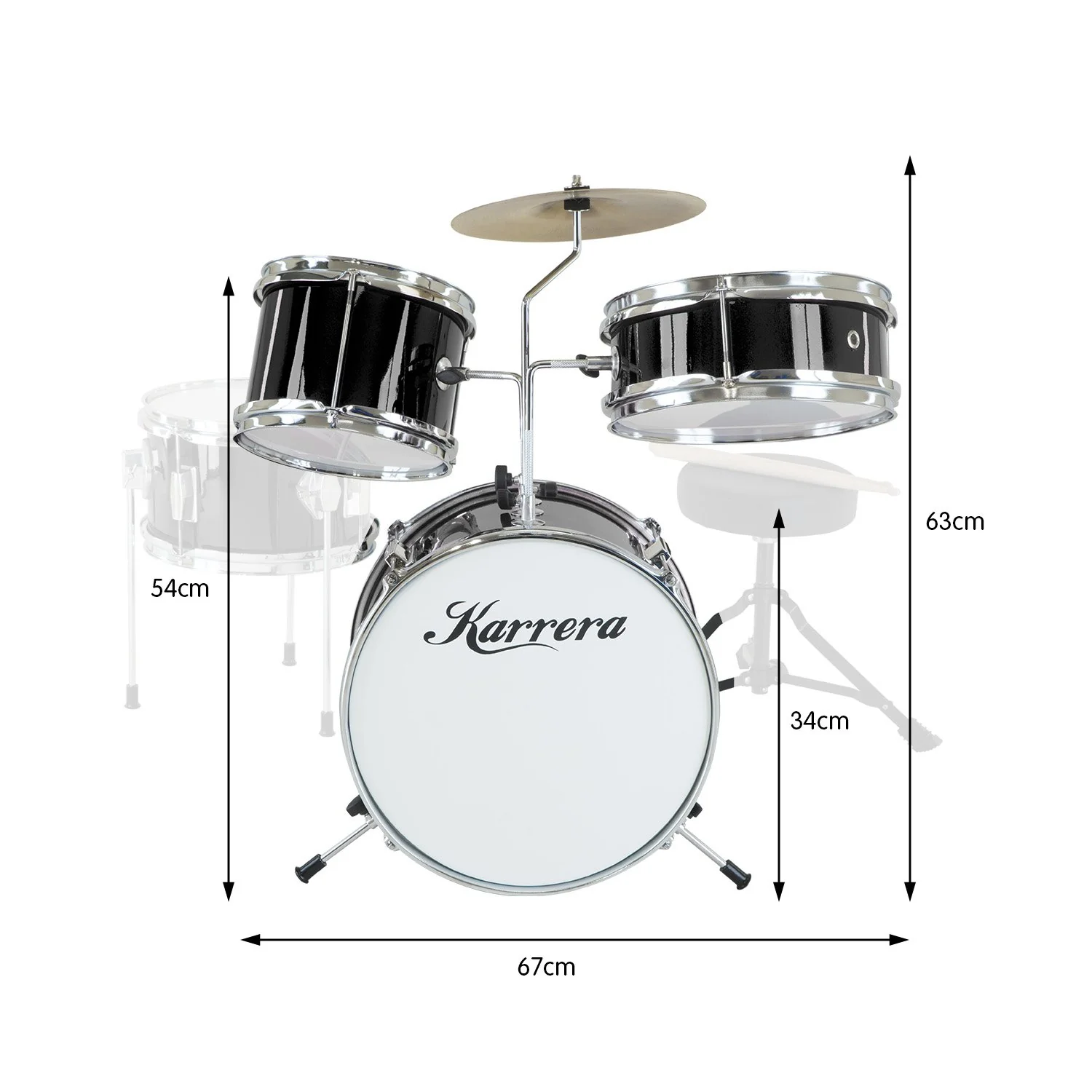 Karrera Childrens 4-Piece Drum Kit (Black) - Image 3