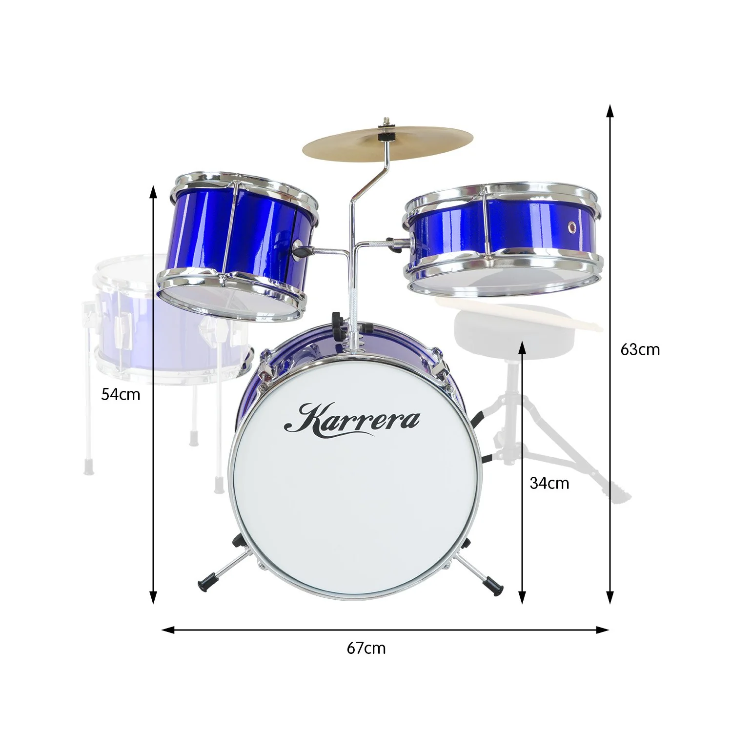 Karrera Childrens 4-Piece Drum Kit (Blue) - Image 3