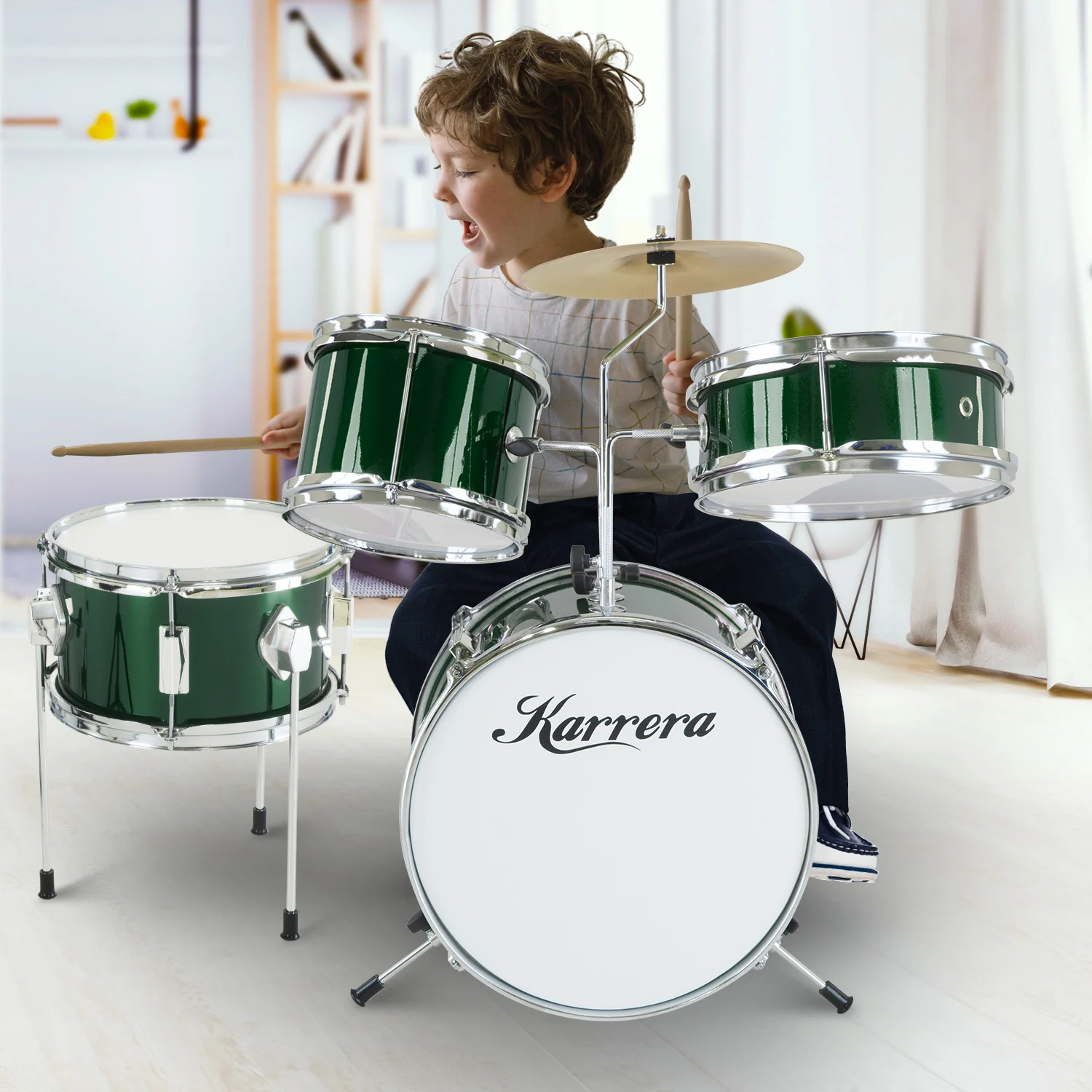 Karrera Childrens 4-Piece Drum Kit (Green) - Image 9