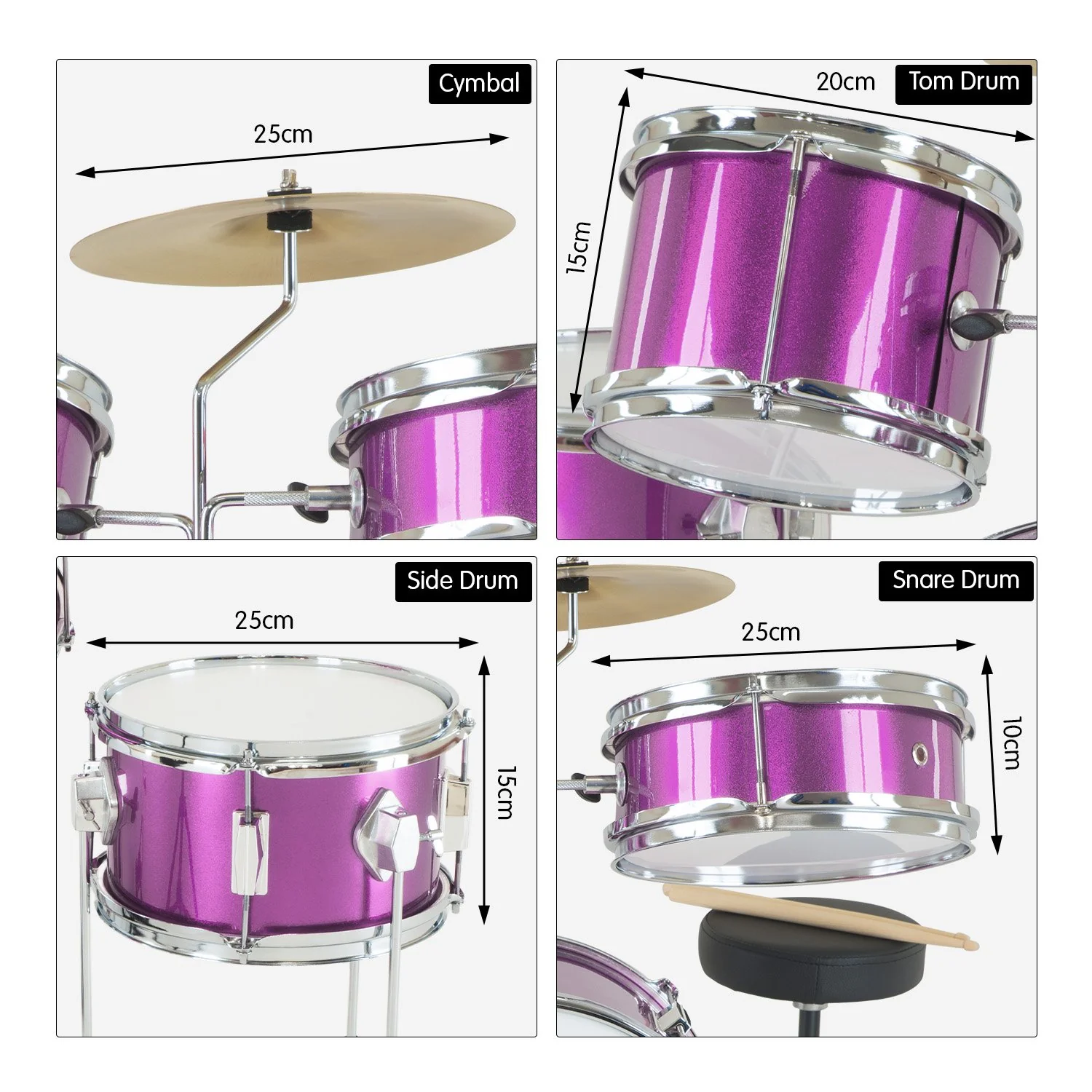 Karrera Childrens 4-Piece Drum Kit (Purple) - Image 4