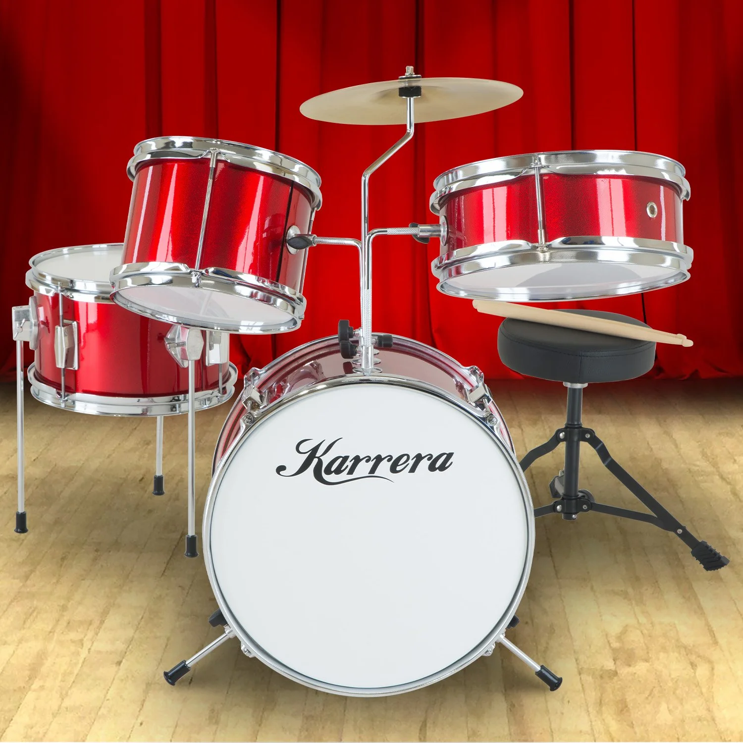 Karrera Childrens 4-Piece Drum Kit (Red) - Image 10