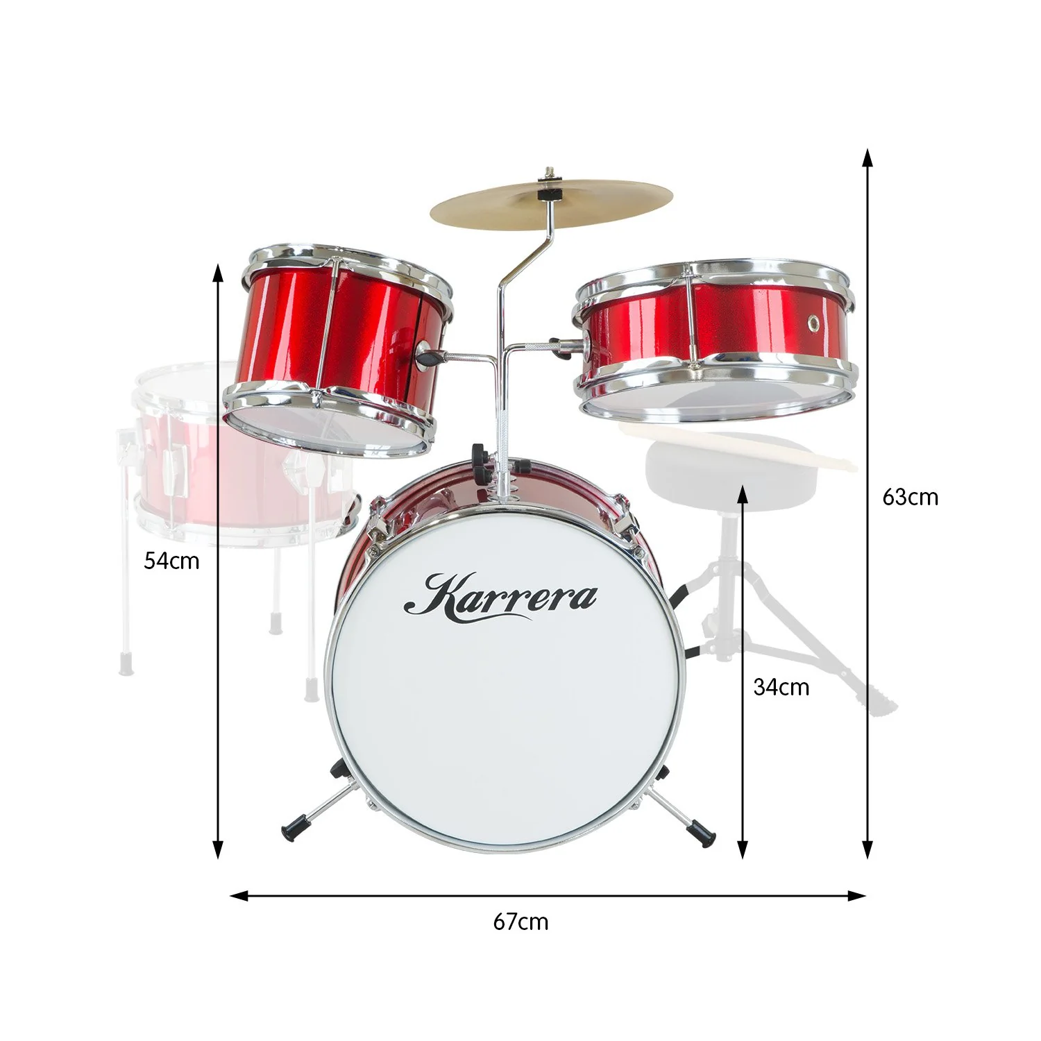 Karrera Childrens 4-Piece Drum Kit (Red) - Image 3
