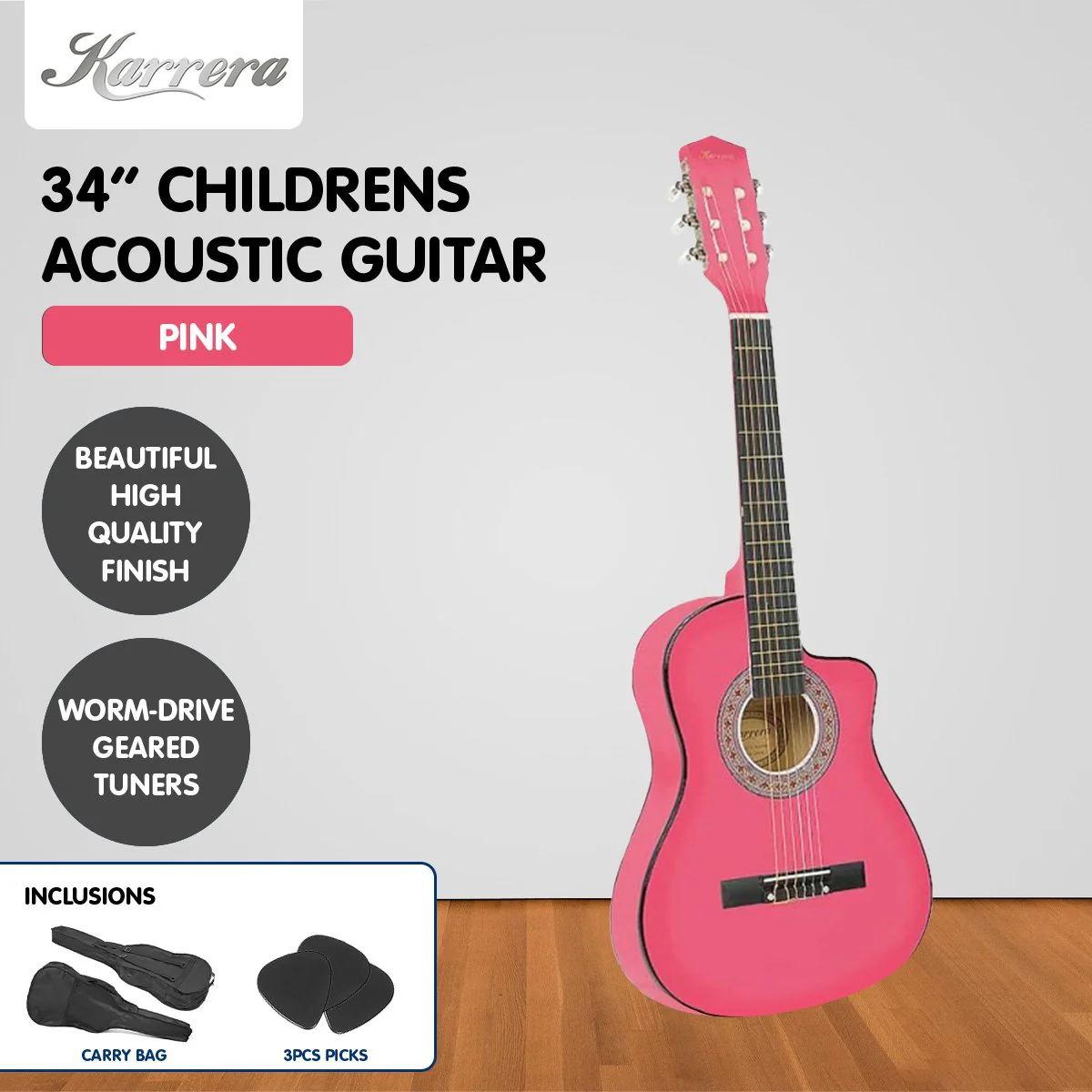 Karrera Childrens Acoustic Guitar Kids (Pink) - Image 2