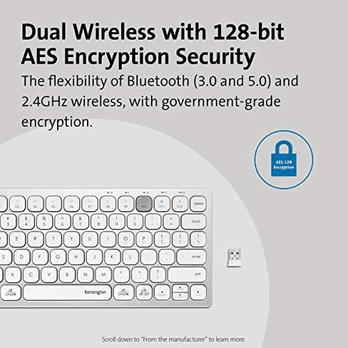 Kensington Compact Multi-Device Switchable Keyboard Wireless Bluetooth USB Silver White - Image 2
