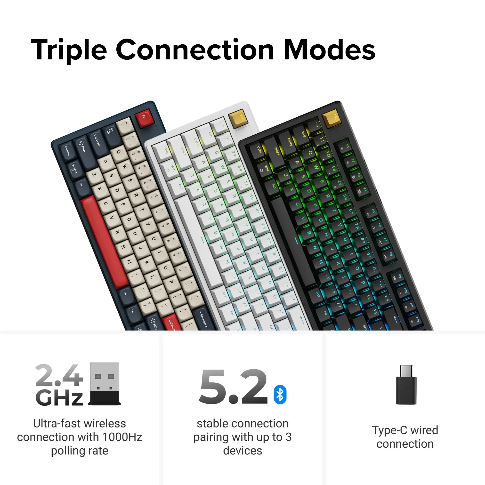 Keychron J4 QMK Hot-Swap Wireless Mechanical Keyboard - Dark Blue (Red Switch) - Image 4