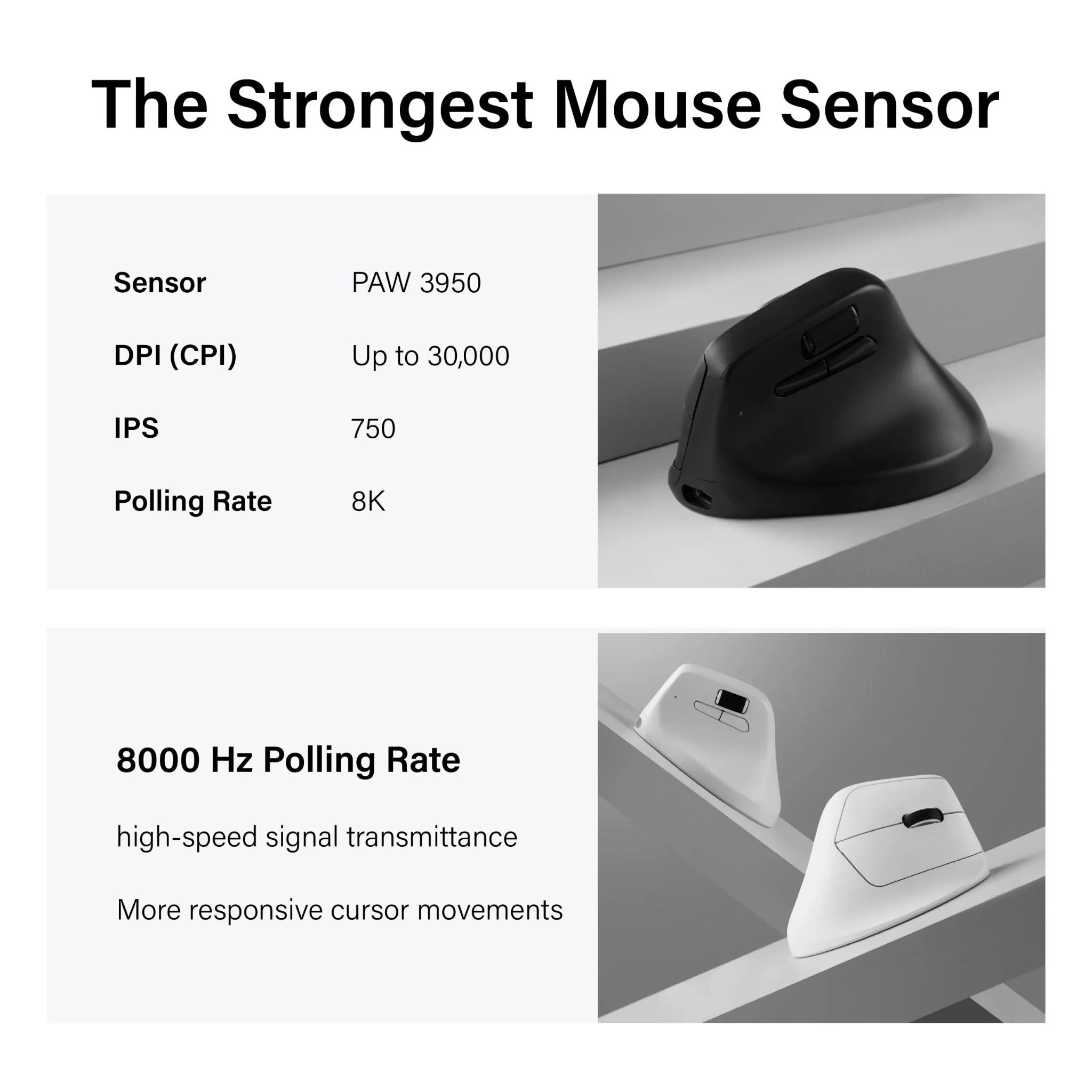 Keychron M5 PixArt 3950 8K Polling Rate Wireless Ergonomic Mouse (Black) - Image 5