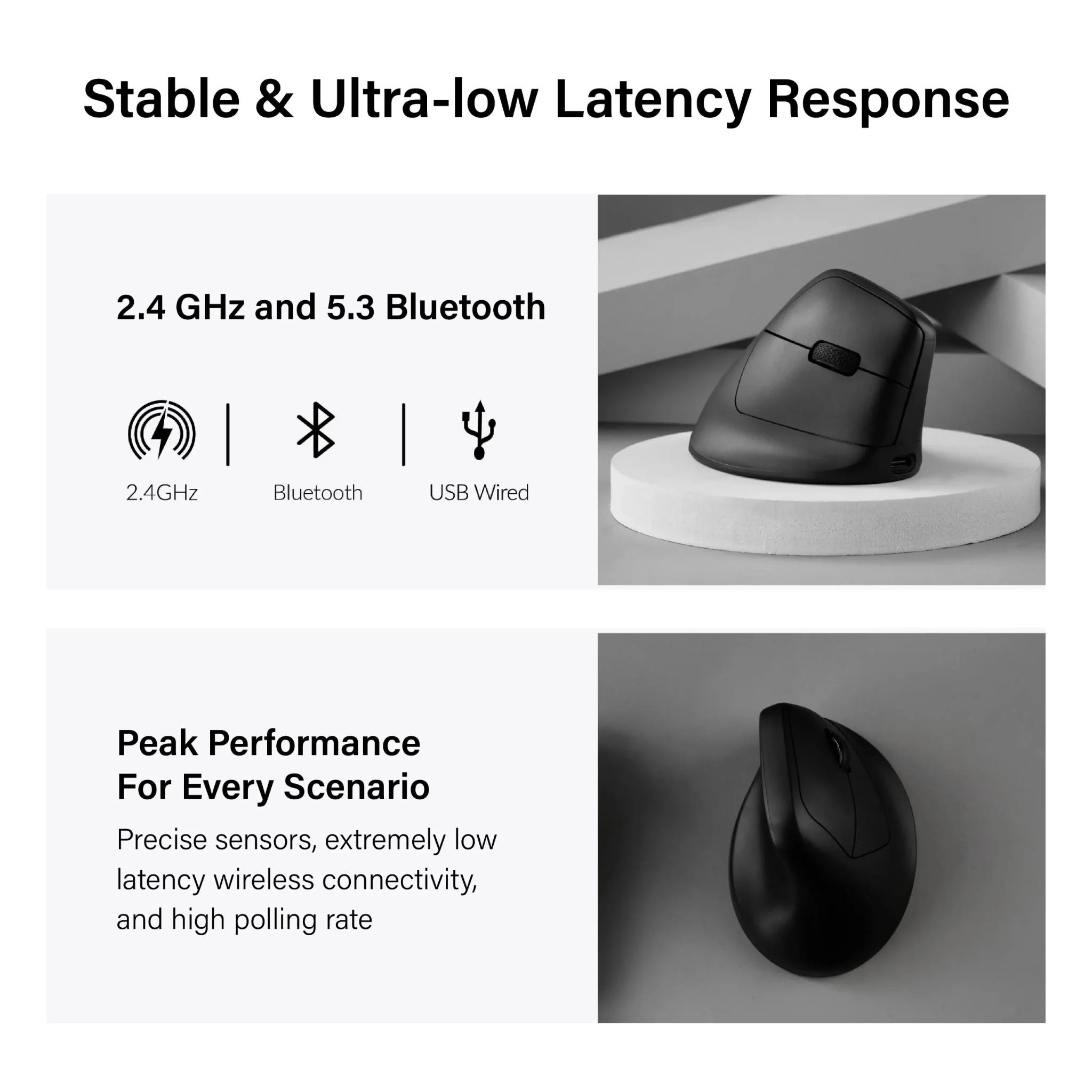 Keychron M5 PixArt 3950 8K Polling Rate Wireless Ergonomic Mouse (Black) - Image 6
