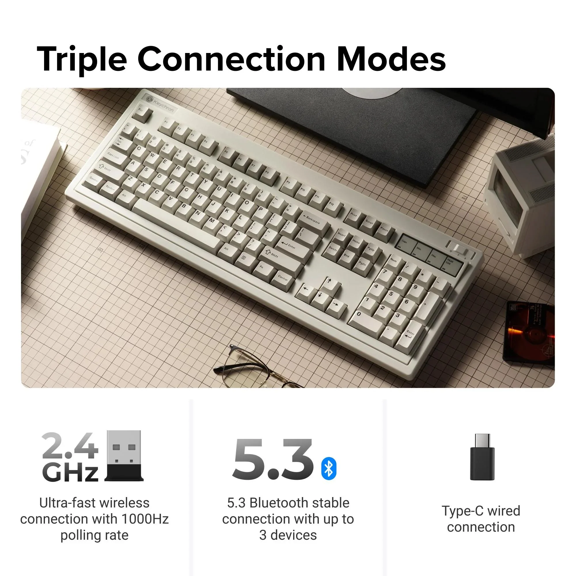 Keychron R6 Full Size Retro Hot-Swap Wireless Mechanical Keyboard (Brown Switch) - Image 3