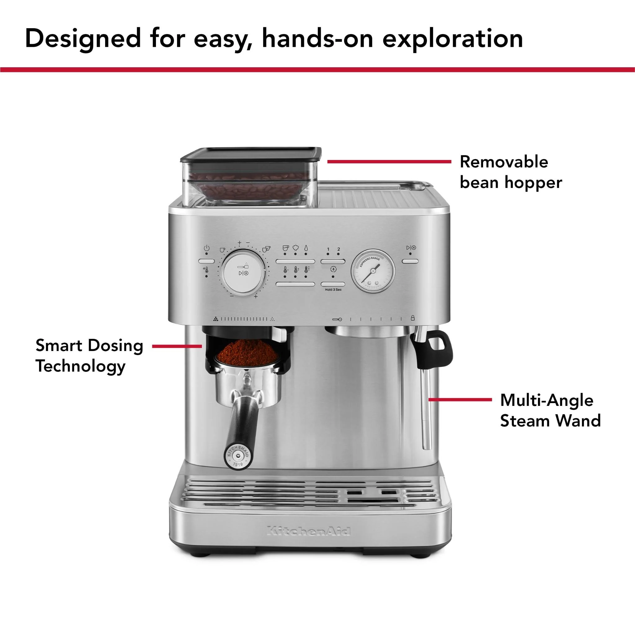 KitchenAid KES6551 Semi Automatic Espresso Machine with Burr Grinder (Steel) - Image 9