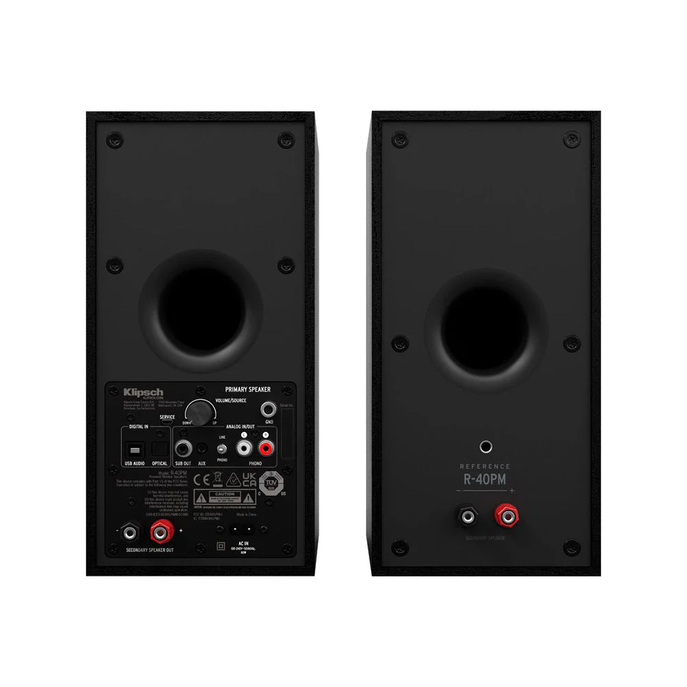 Klipsch R-40PM Powered Wireless Bluetooth Bookshelf 70W Speakers (2x) Black - Image 5
