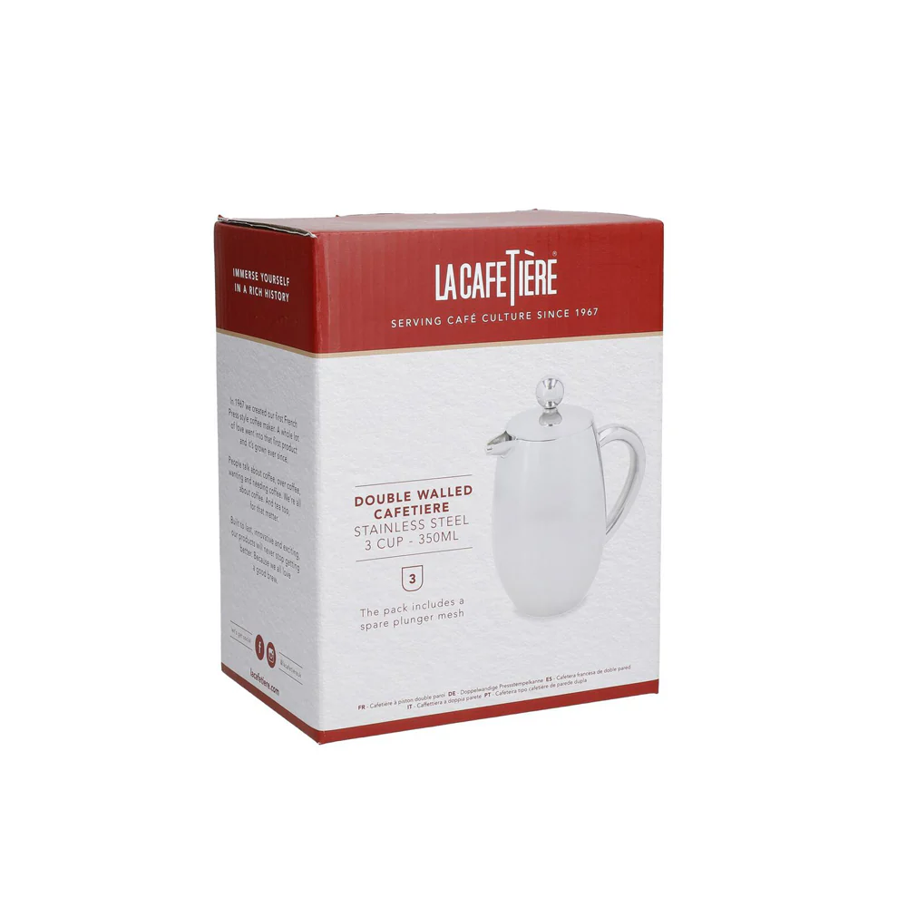 La Cafetiere 3-Cup 350ml Double Wall Stainless Steel French Press (Silver) - Image 3