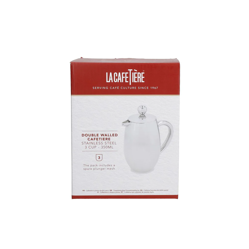 La Cafetiere 3-Cup 350ml Double Wall Stainless Steel French Press (Silver) - Image 4