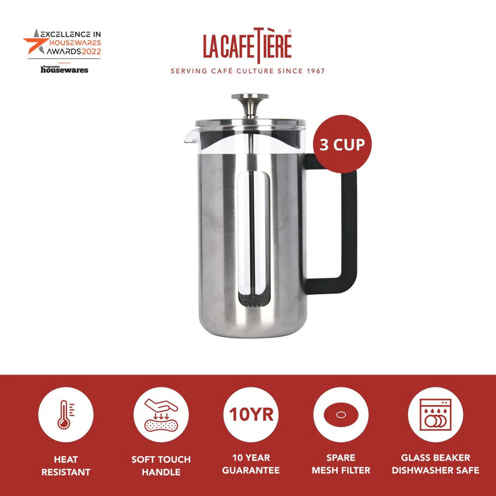 La Cafetiere Pisa 3-Cup 350ml Brushed SS/Glass French Press (Silver) - Image 5