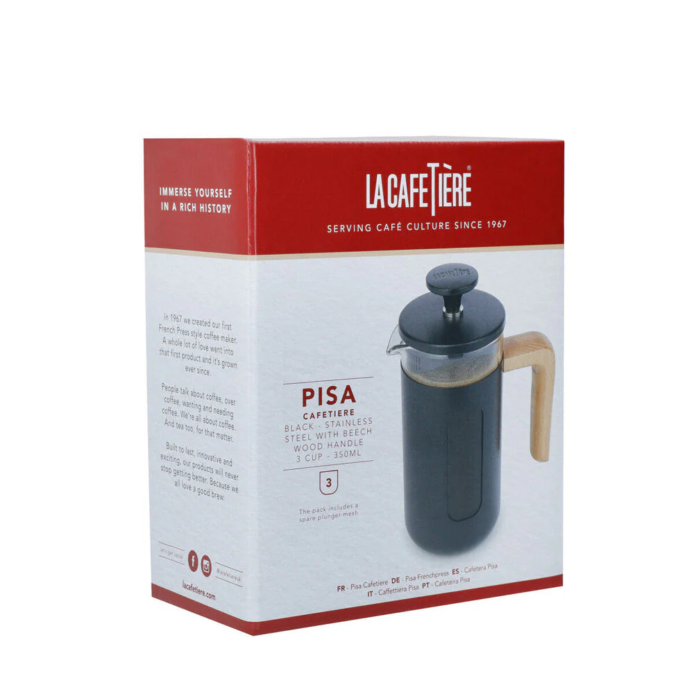 La Cafetiere Pisa 3-Cup 350ml Stainless Steel/Glass French Press (Black) - Image 8