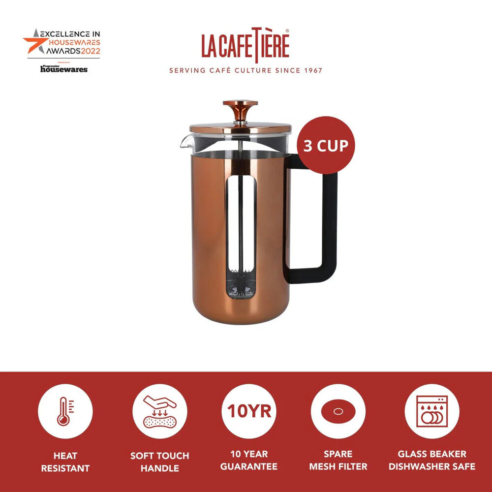 La Cafetiere Pisa 3-Cup 350ml Stainless Steel Glass French Press (Copper) - Image 6