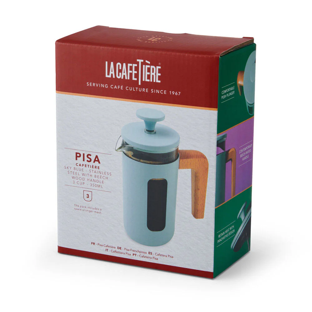 La Cafetiere Pisa 3-Cup Manual Glass Coffee Press Maker (Sky Blue) - Image 5