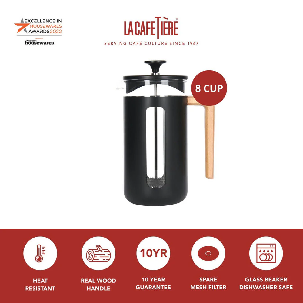 La Cafetiere Pisa 8-Cup 1L Stainless Steel/Glass Coffee French Press (Black) - Image 6
