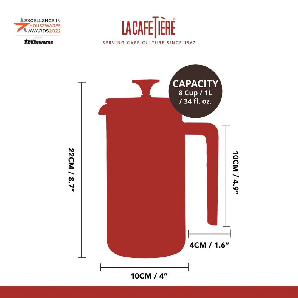 La Cafetiere Pisa 8-Cup 1L Stainless Steel/Glass Coffee French Press (Black) - Image 7