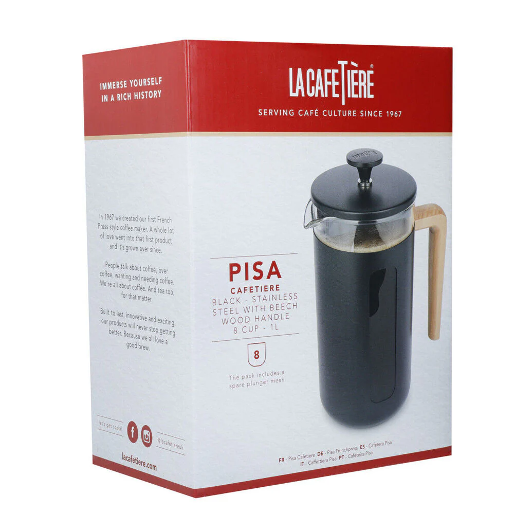 La Cafetiere Pisa 8-Cup 1L Stainless Steel/Glass Coffee French Press (Black) - Image 9