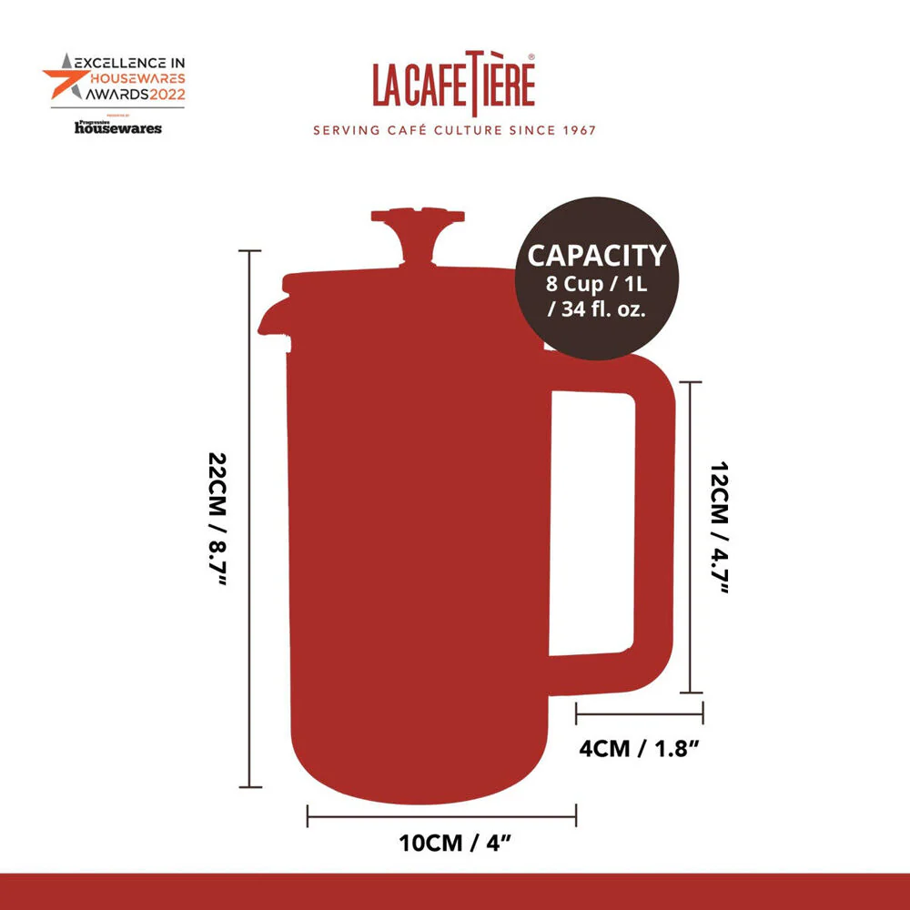 La Cafetiere Pisa 8-Cup 1L Stainless Steel/Glass Coffee French Press (Copper) - Image 7