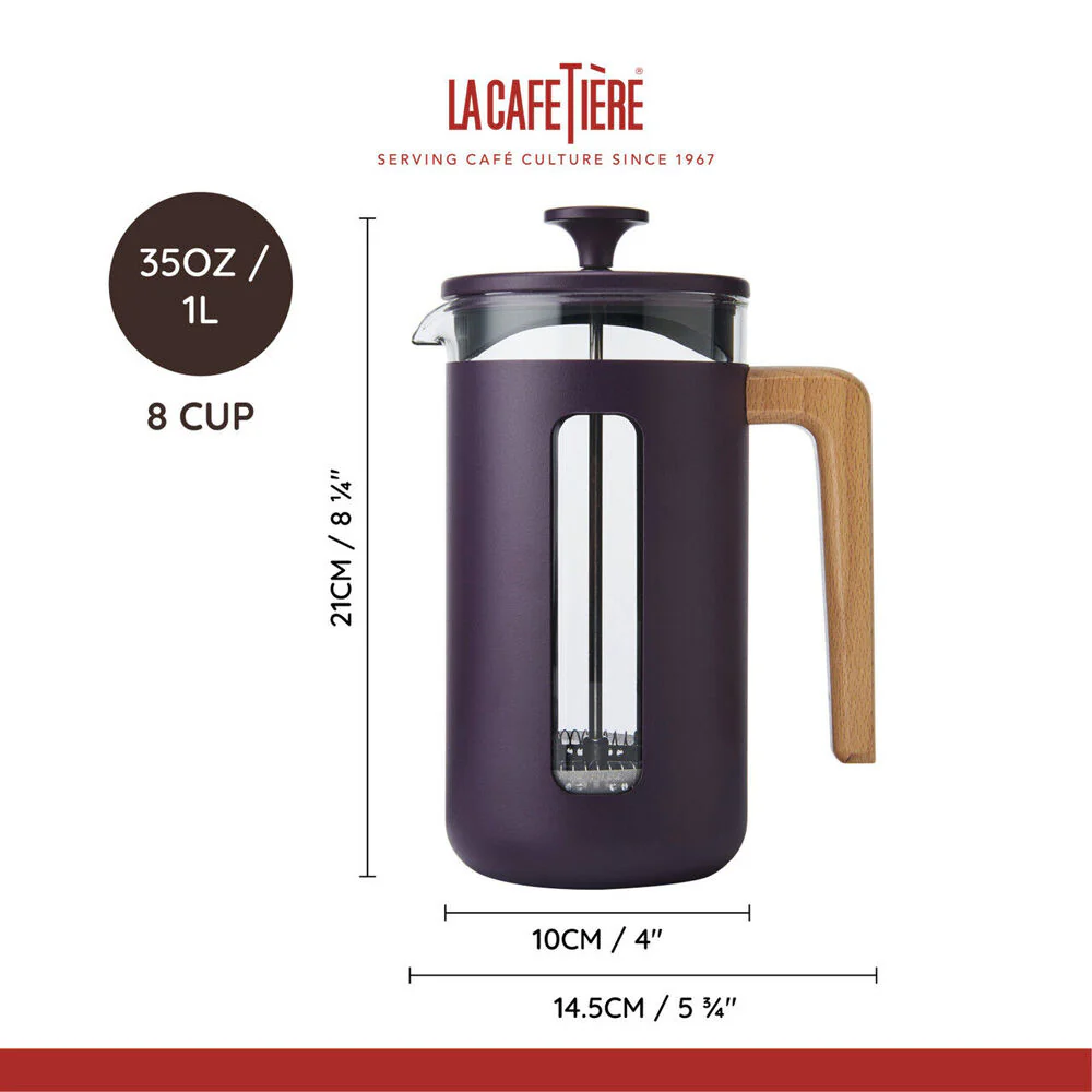 La Cafetiere Pisa 8-Cup Cafetiere Manual Glass Coffee Press Maker (Purple) - Image 4