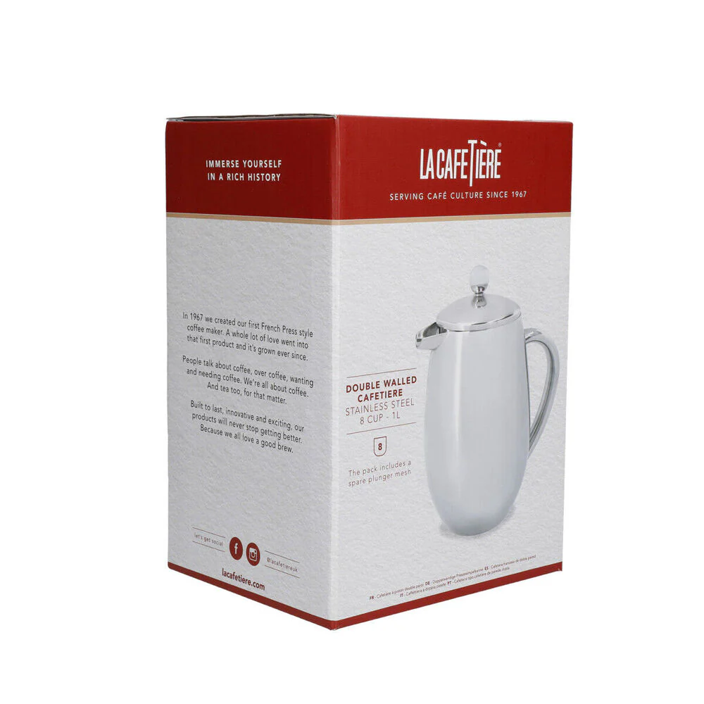 La Cafetiere Stainless Steel Double Walled Cafetiere French Press (8 Cup/1.0L) - Image 6