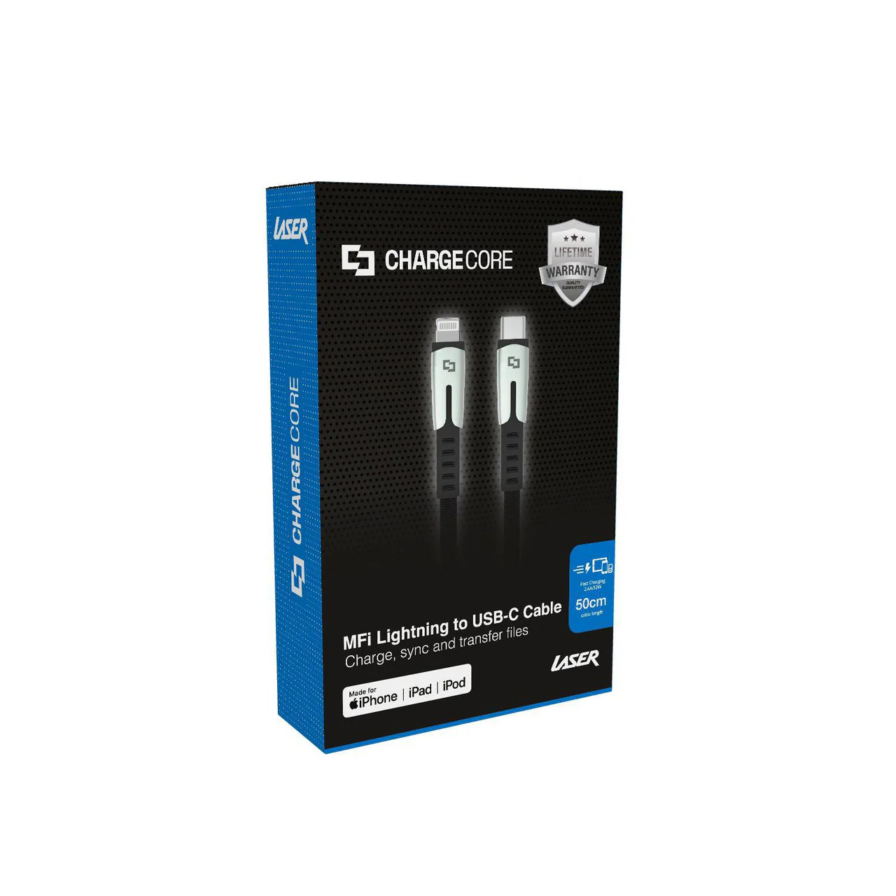 Laser 0.5m ChargeCore MFi Lightning to USB-C Cable - Image 3