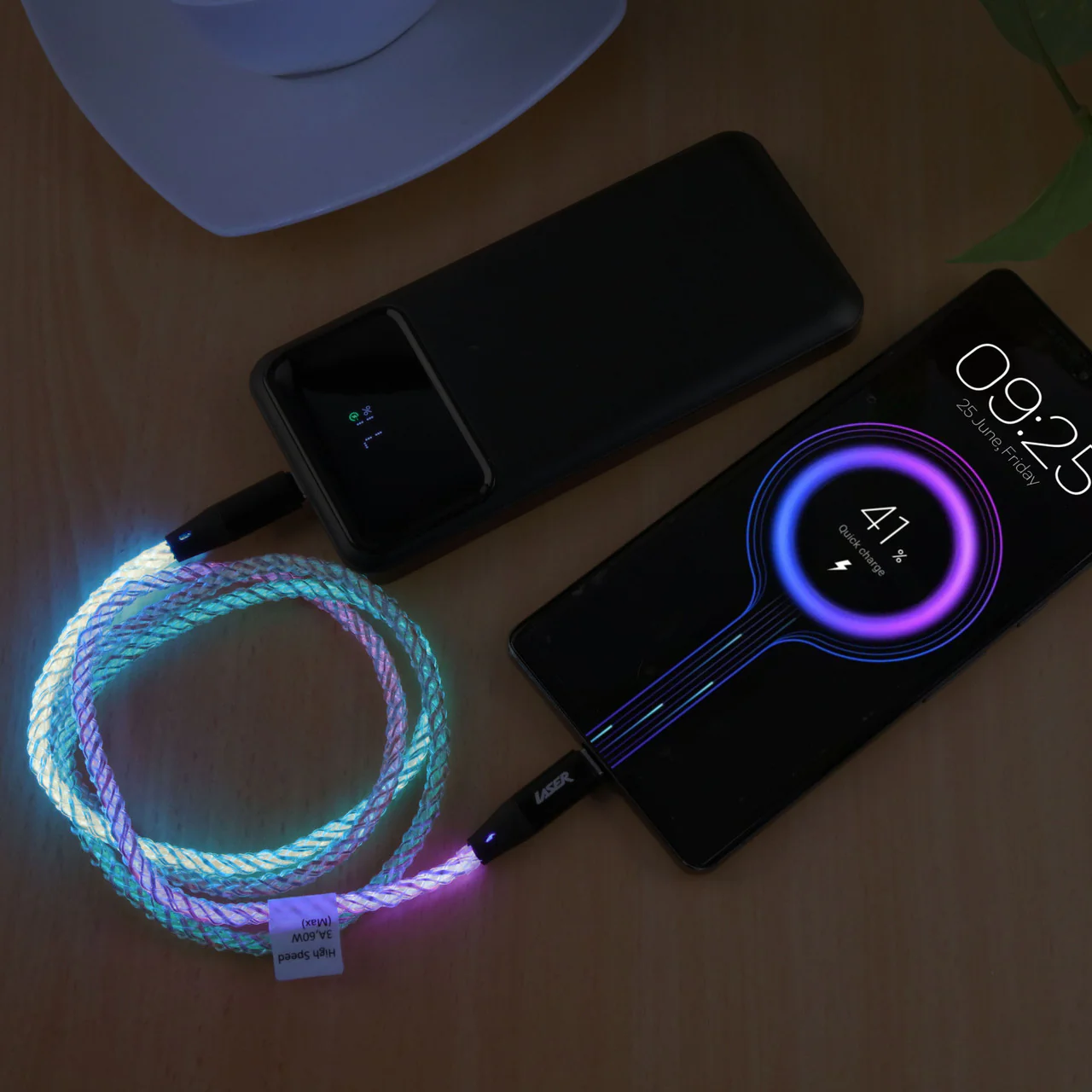 Laser 1m LED USB-C 60W Braided Cable (Rainbow) - Image 2