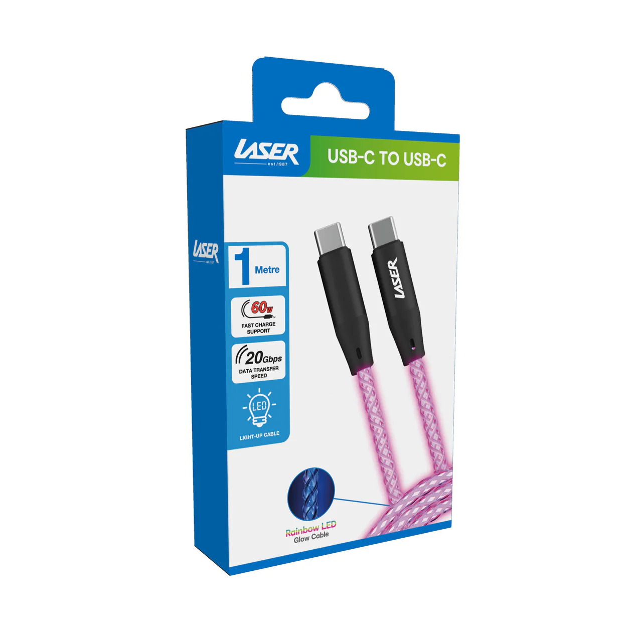 Laser 1m LED USB-C 60W Braided Cable (Rainbow) - Image 4