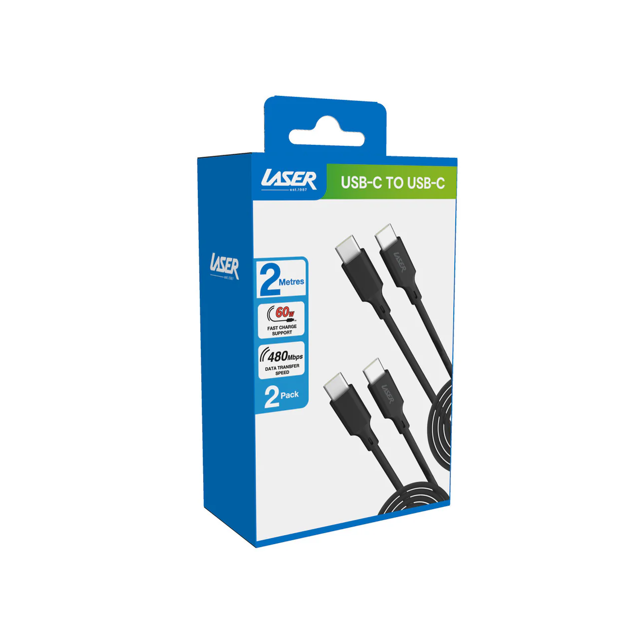 Laser 2M (2-pack) USB-C to USB-C Cable 60W (Black) - Image 4
