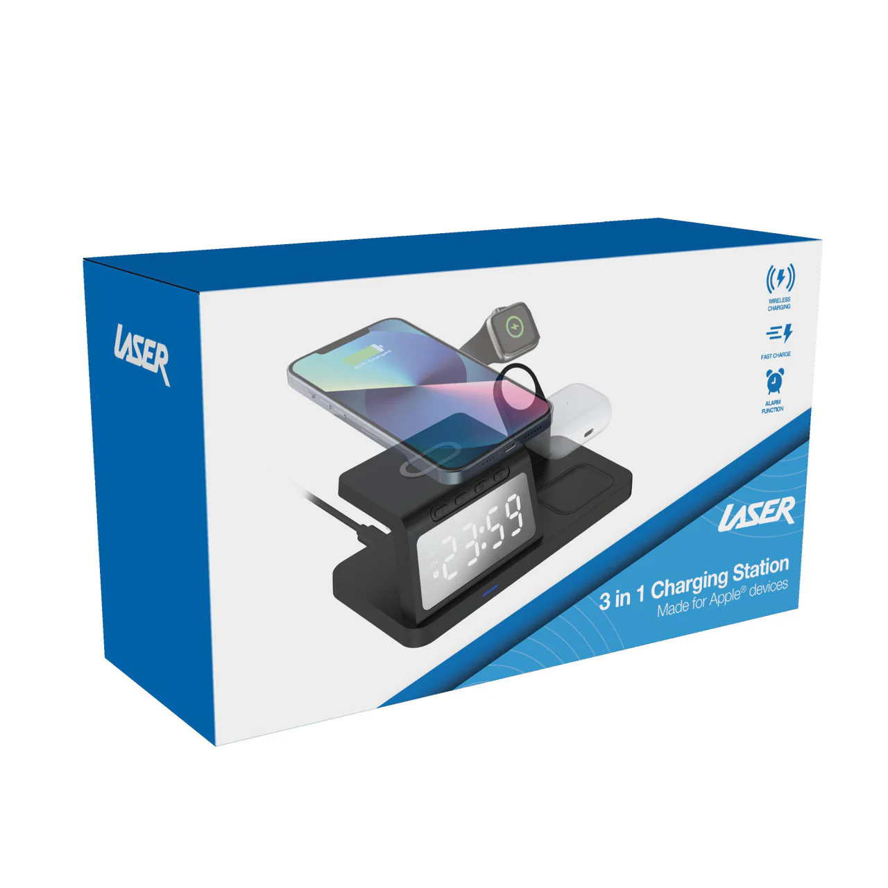 Laser 3-in-1 Wireless Charging Station with Alarm Clock (Black) - Image 6