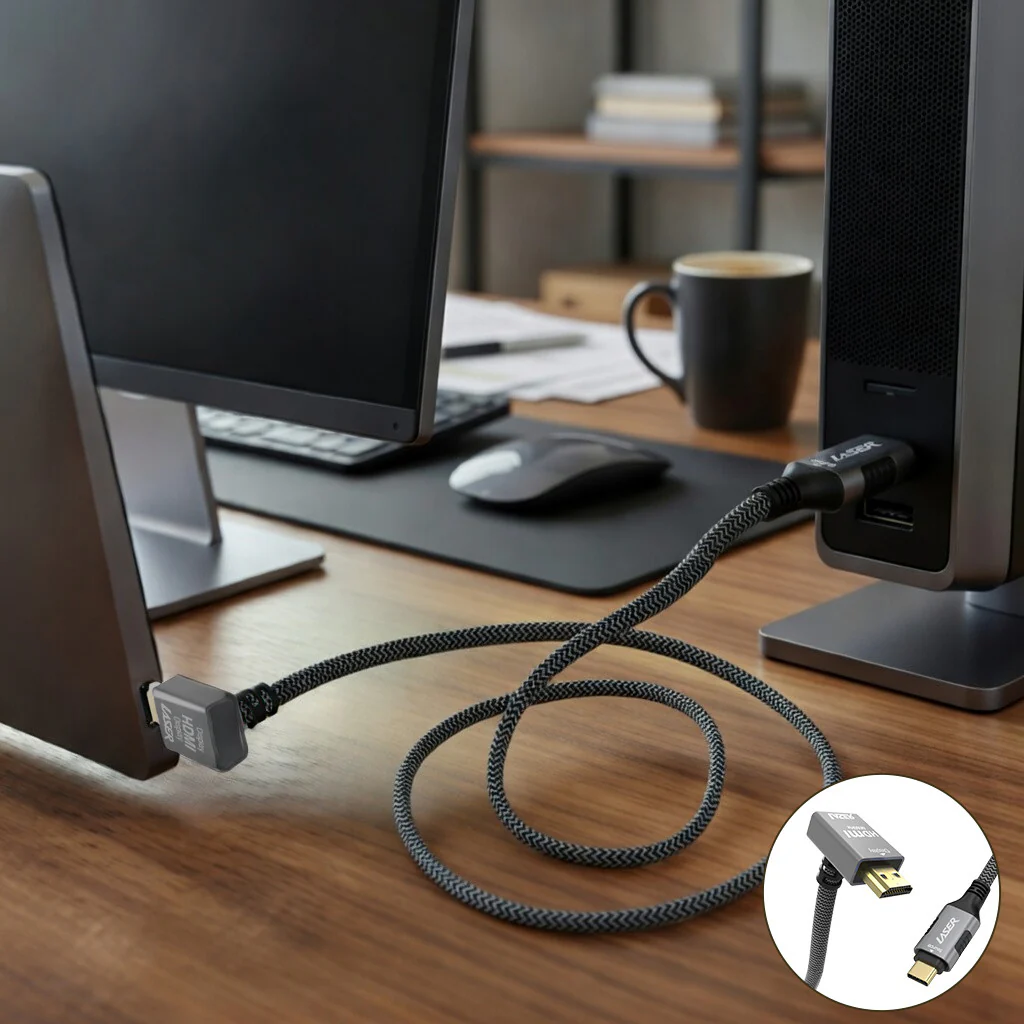 Laser 4K USB-C to Right Angle HDMI Cable 2m (Grey) - Image 3