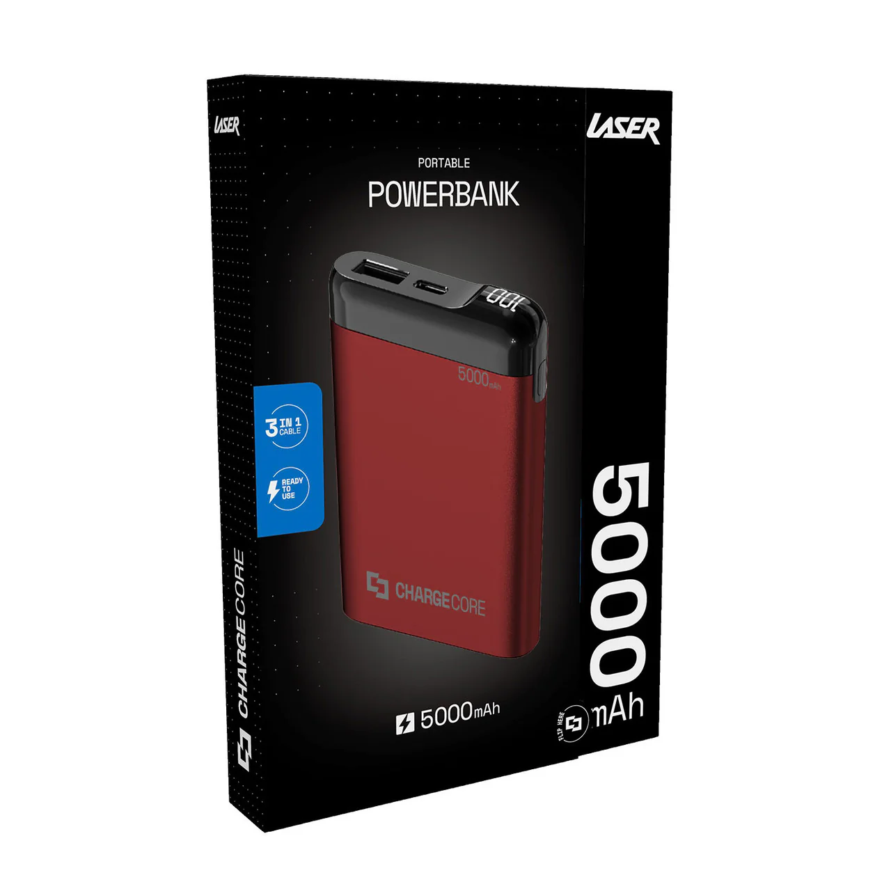Laser 5000mAh Power Bank with LED (Red) - Image 4