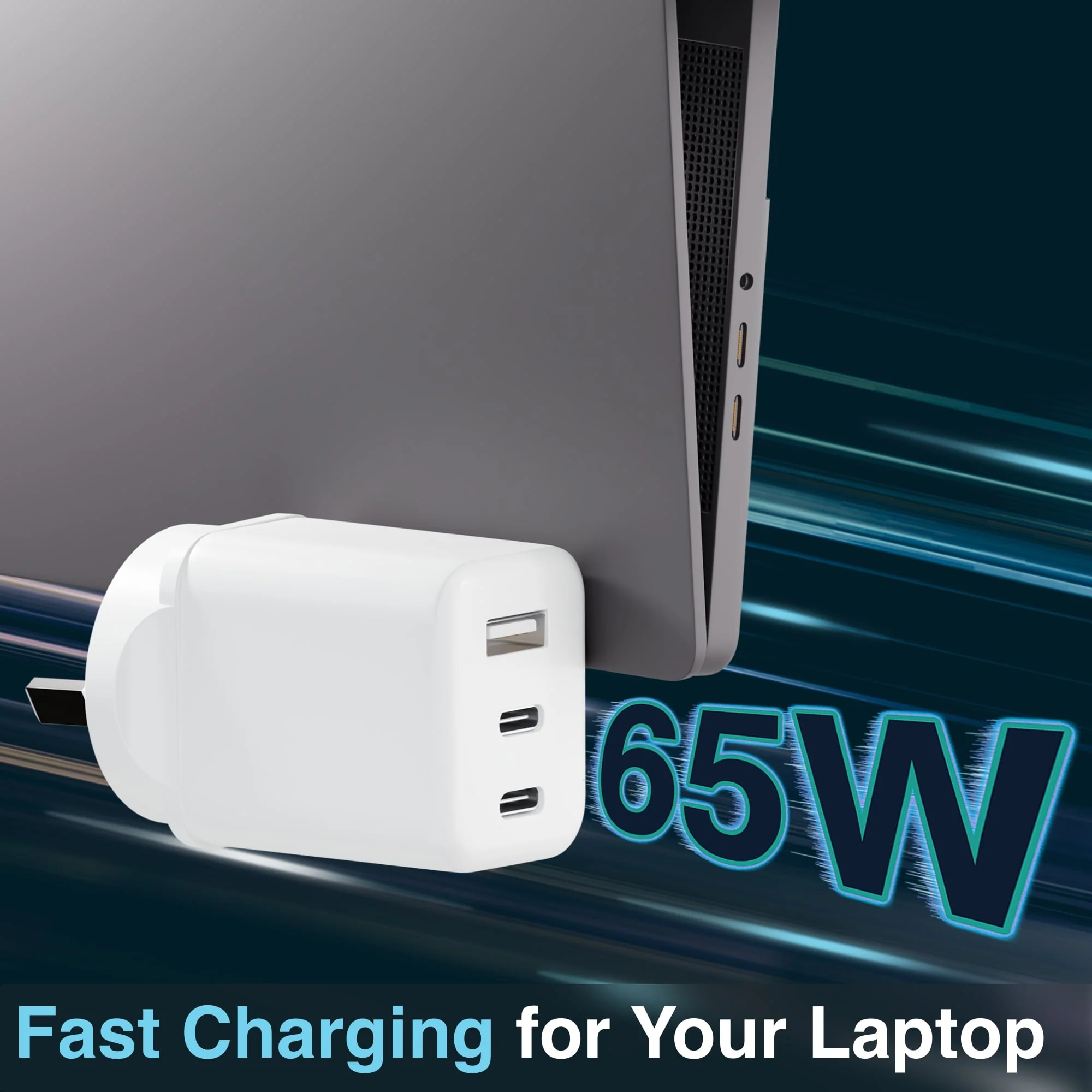 Laser 65W GaN USB Wall Charger with 4 International Plug Adaptors (White) - Image 7