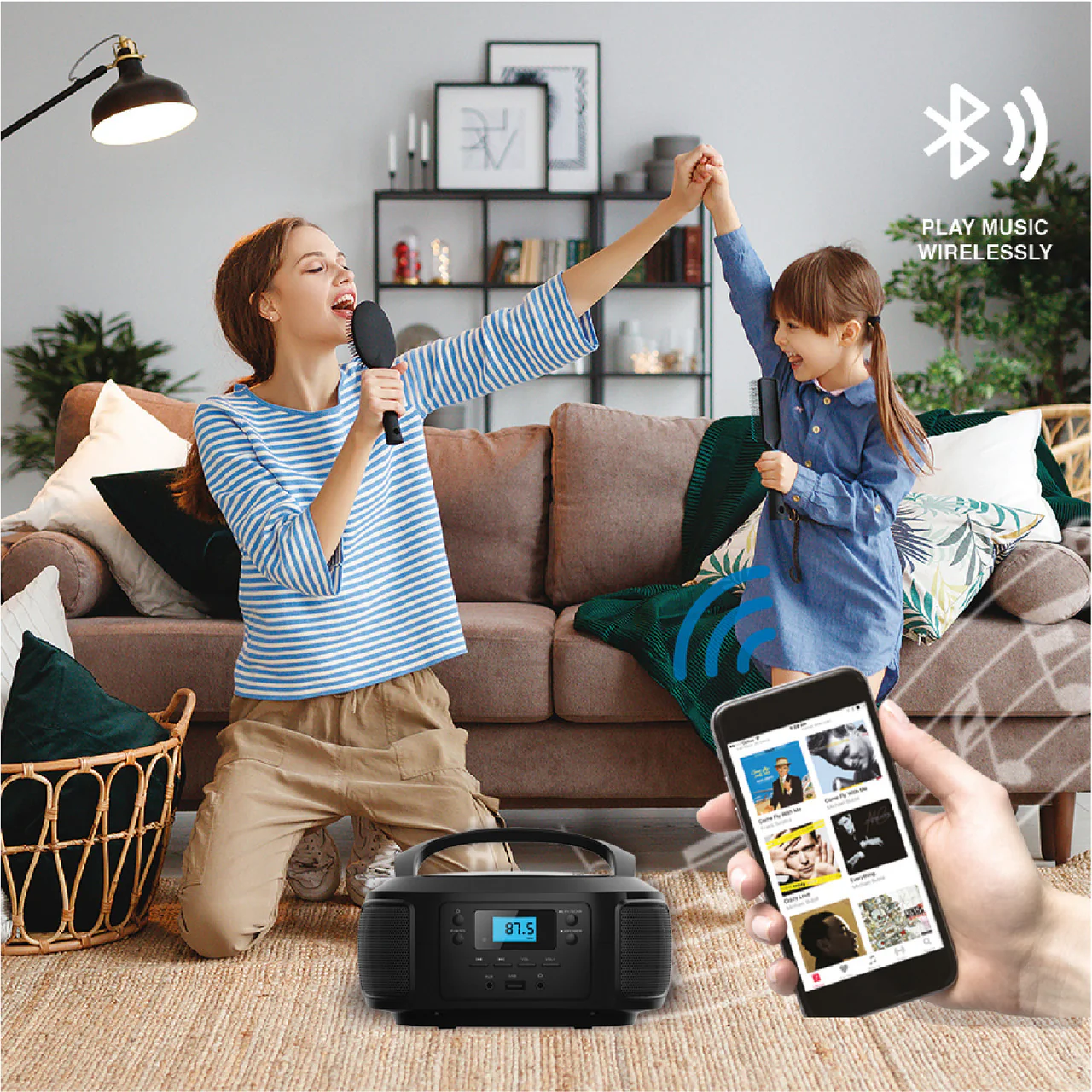 Laser Bluetooth Portable CD/MP3 Boombox with FM Radio Player - Image 2