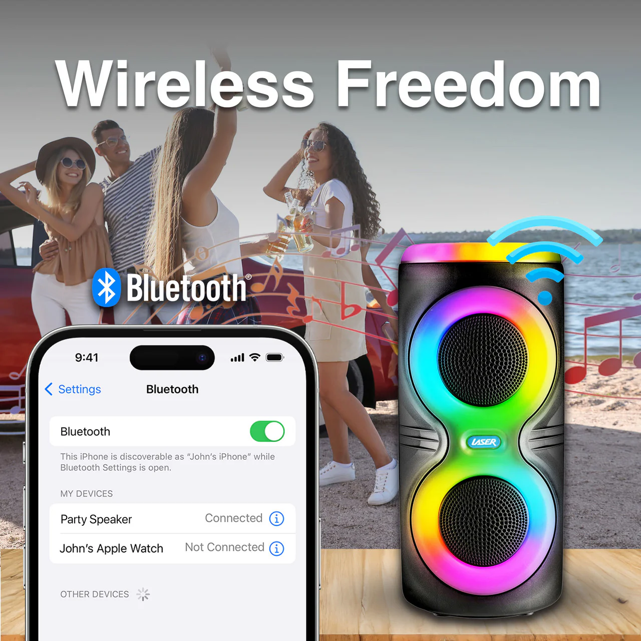 Laser Bluetooth RGB Party Speaker with Dual 5W Speakers (Black) - Image 2