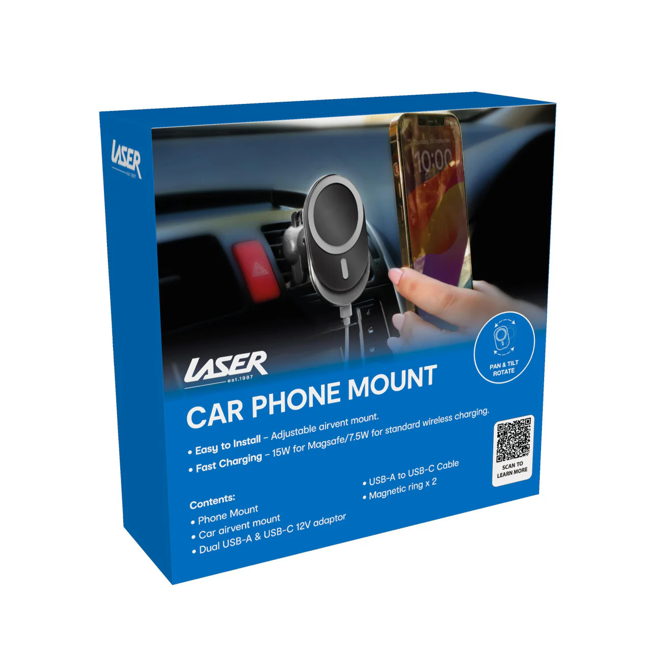 Laser Car Vent Mount with 15W MagSafe Wireless Charging (Black) - Image 6