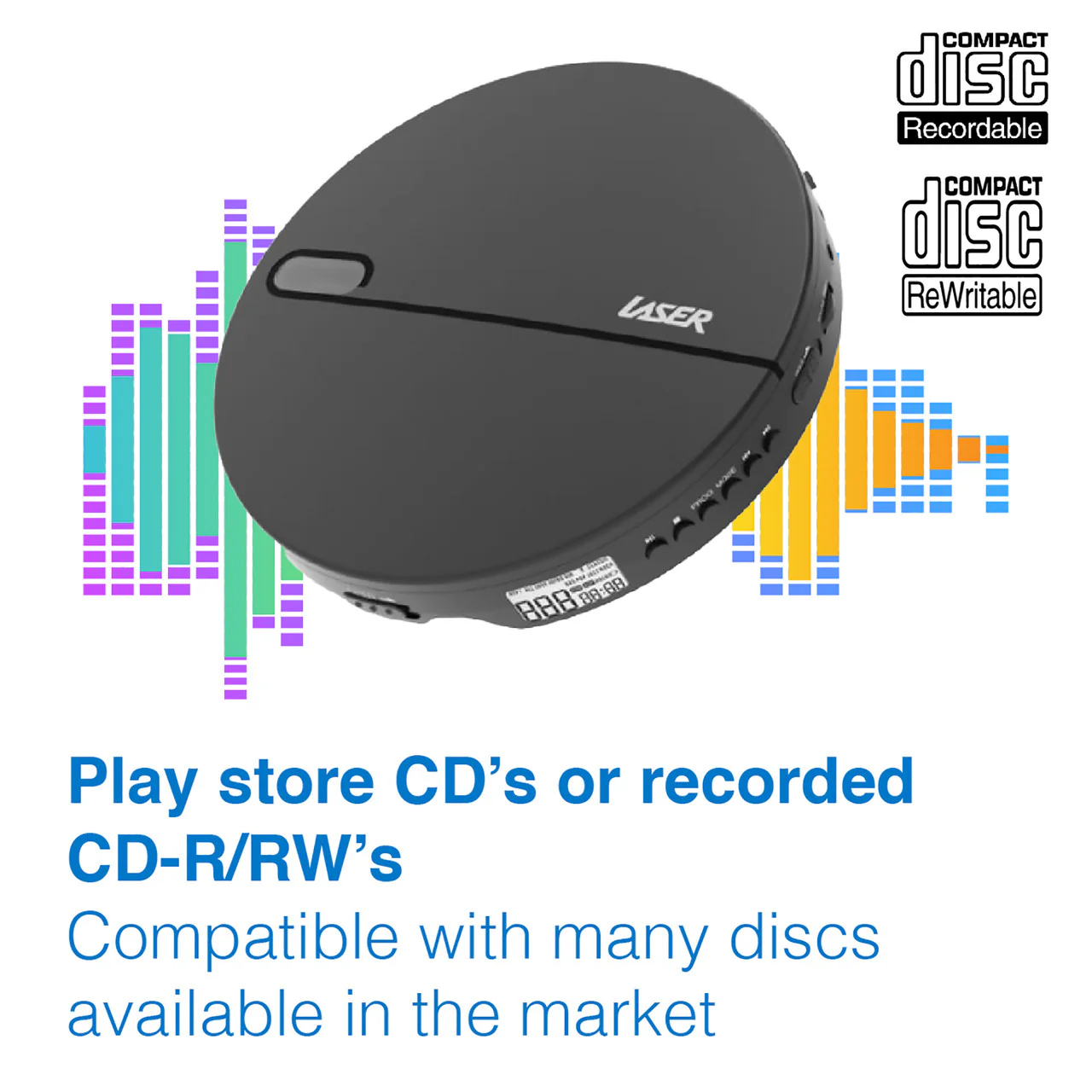 Laser Portable CD/MP3 Player with Anti-Skip + Headphones (Black) - Image 4