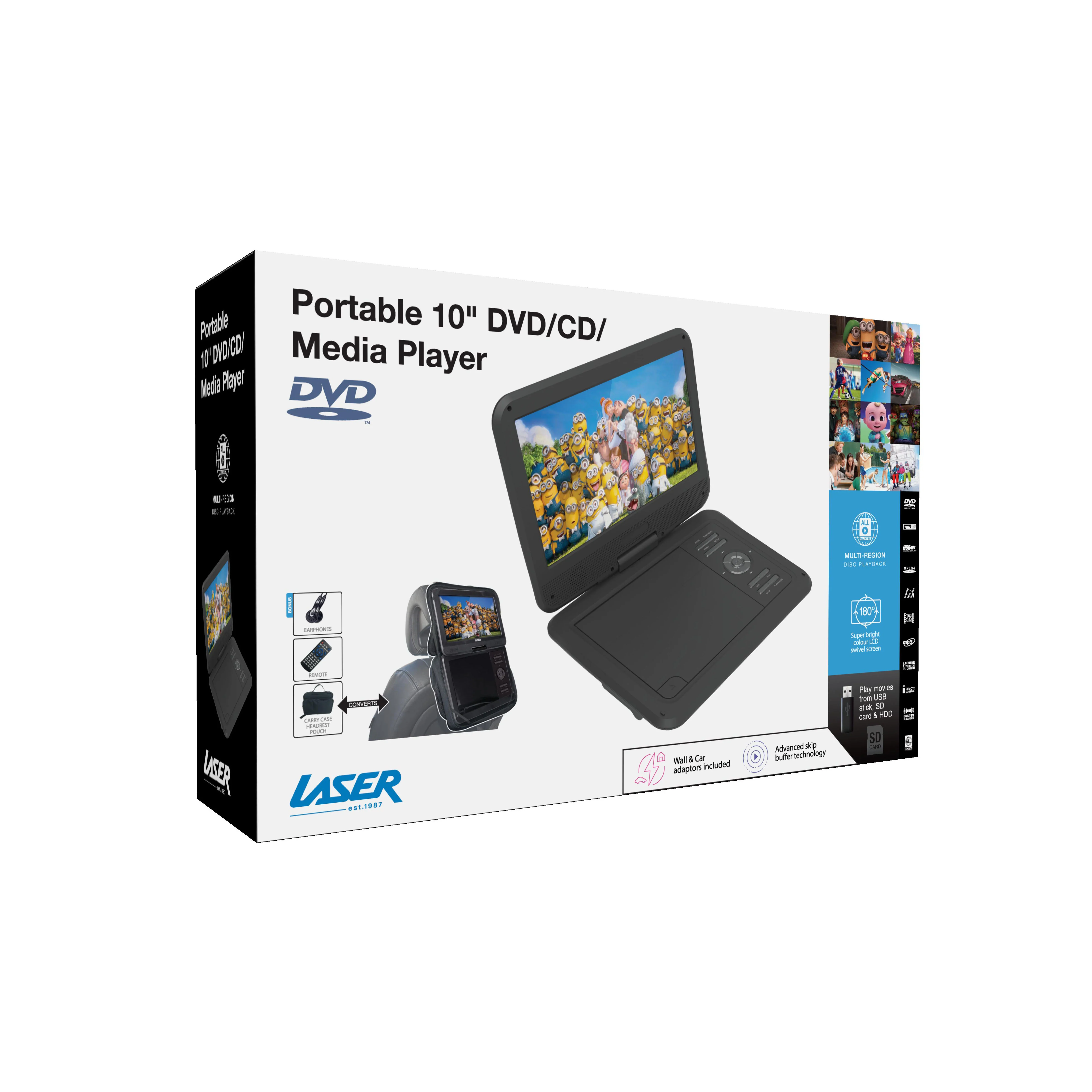 Laser Portable DVD Player 10" Screen with Anti-Skip Technology (Black) - Image 10