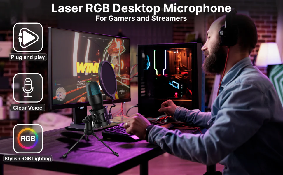 Laser RGB Gaming Desktop Microphone Plug-and-Play (Black) - Image 8