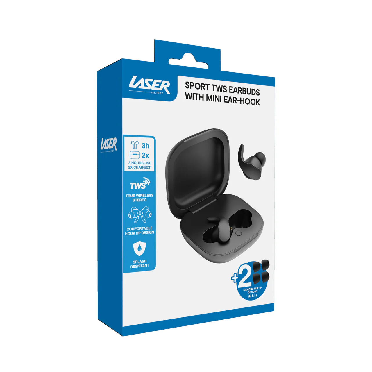 Laser Sport TWS Earbuds with Mini Ear-Hook Black - Image 2