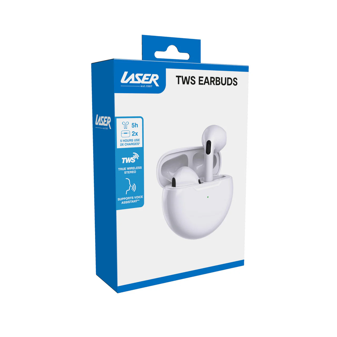 Laser TWS Earbuds with Voice Assistant and Charging Case (White) - Image 8