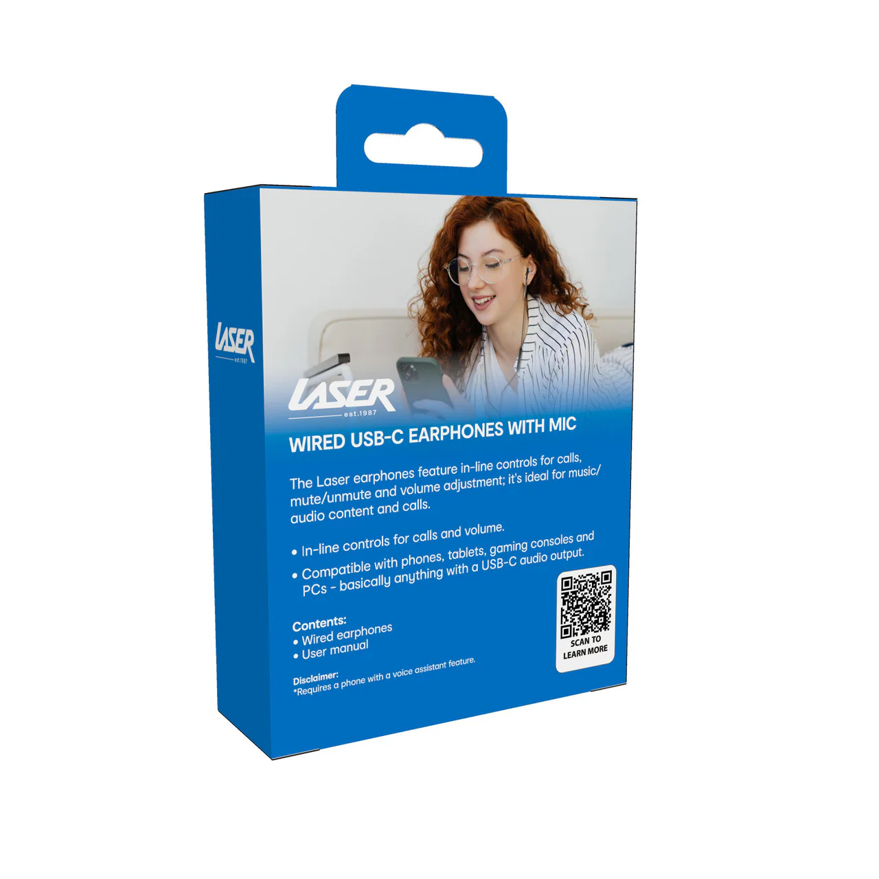 Laser USB-C Earphones with Built-In Microphone (Black) - Image 2