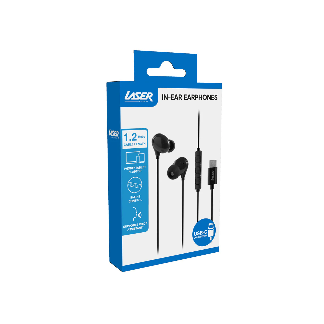 Laser Wired In-Ear Earphones with In-Line Controls (Black) - Image 3